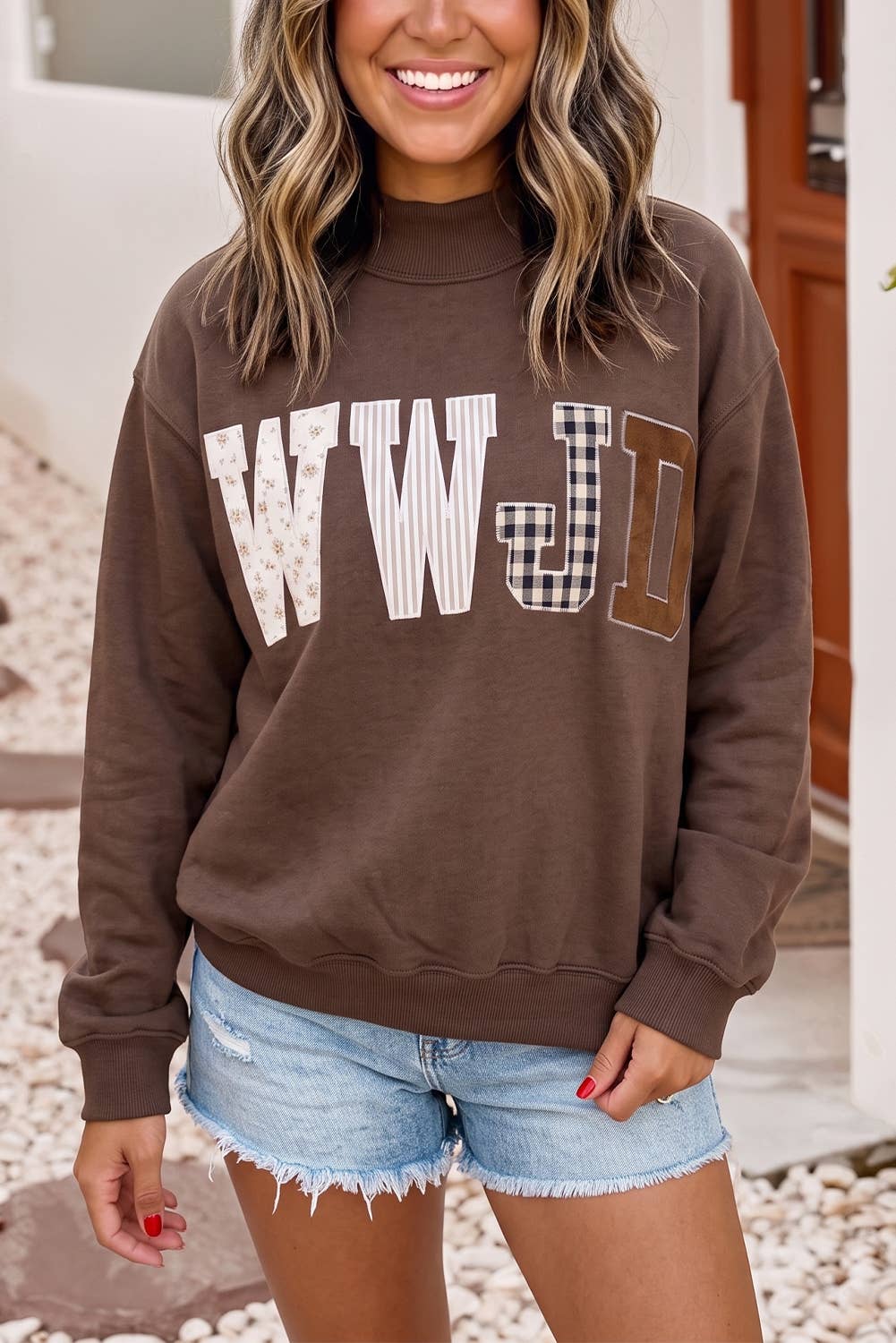 F/W26 WWJD Embroidered Patch Mock Neck Sweatshirt| S-4X