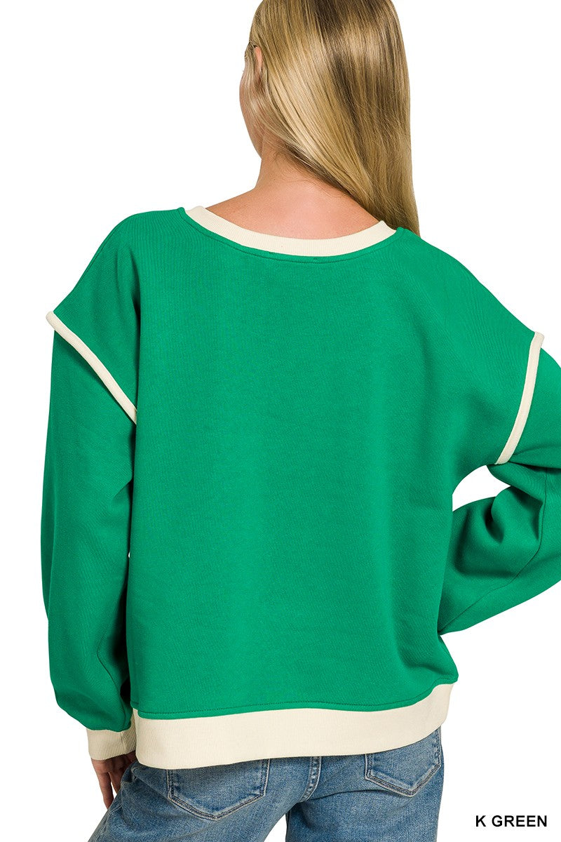 Fleece Contrast Trim Piping Detail Sweatshirts