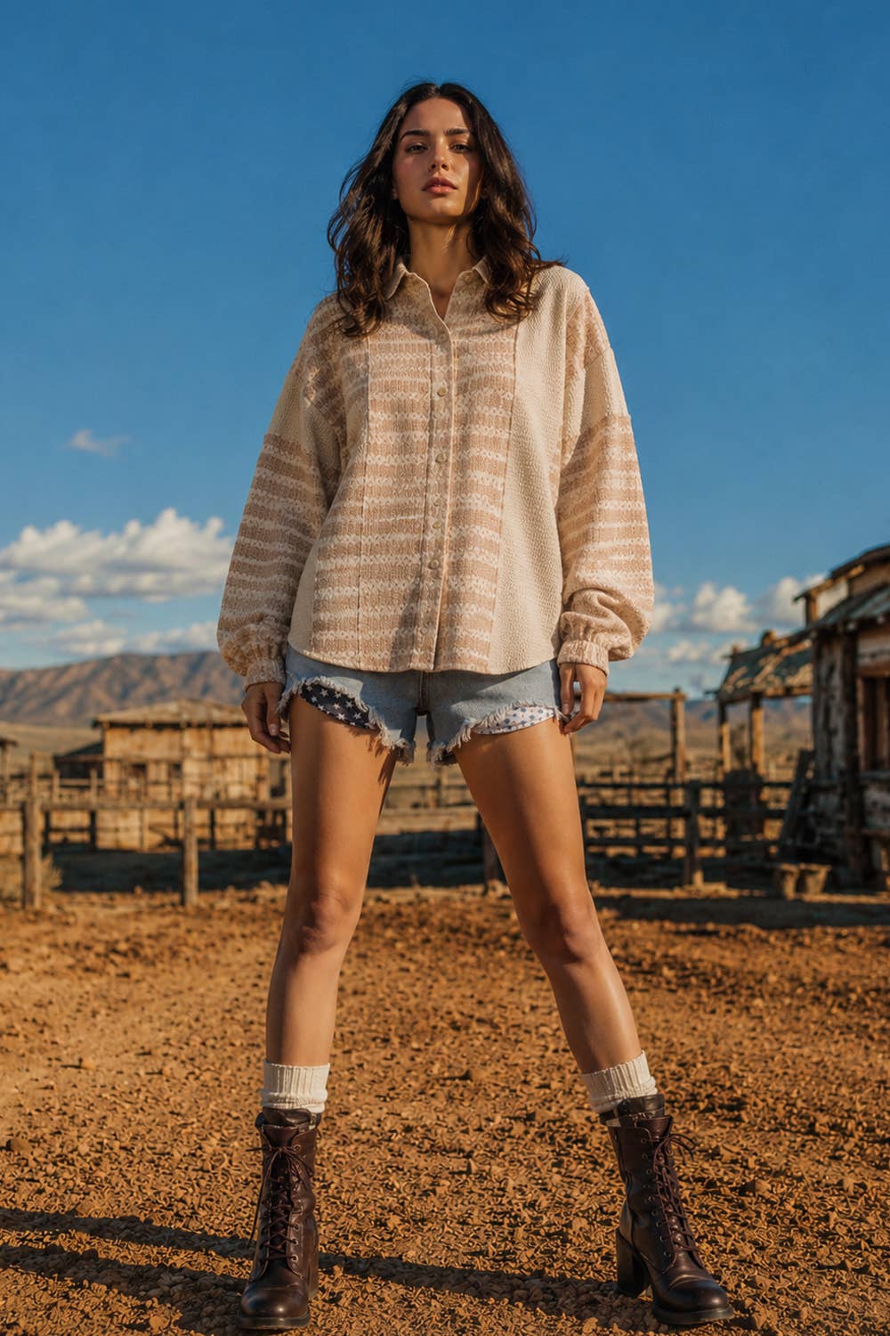 NT12264-Oversized Mixed Knit Casual Shacket Jacket
