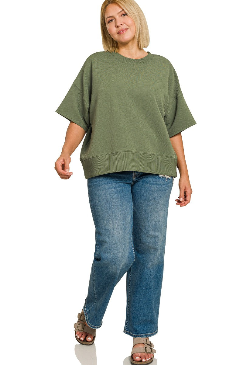 Plus Ribbed Round Neck Waist Banded Tee Shirts