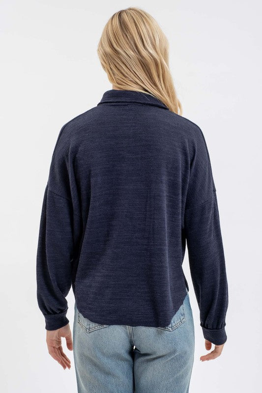 Collared Raw Edge Knit Top