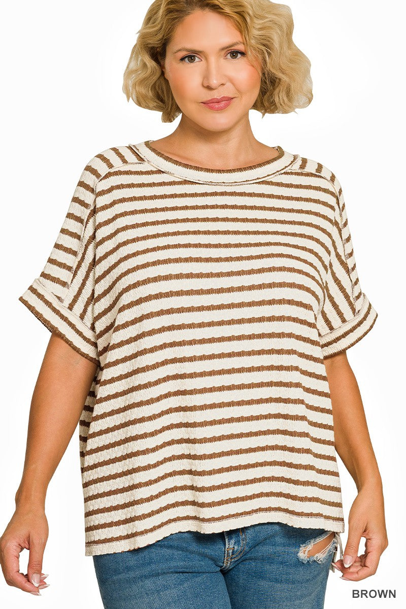 Plus Striped Short Sleeve Hi-low Tee