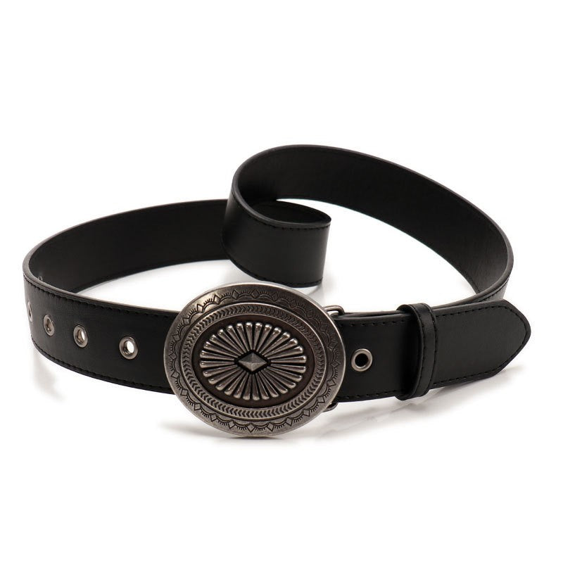 Western Oval Buckle Fashion Leather Belt