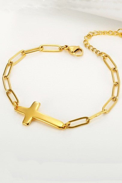 18k Stainless Steel Tarnish Free Cross Bracelet