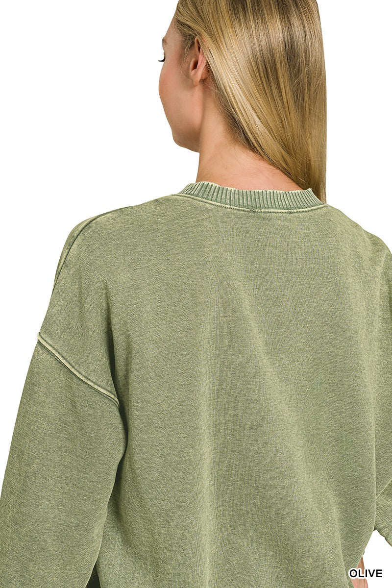 Acid Washed Fleece Oversized Pullover