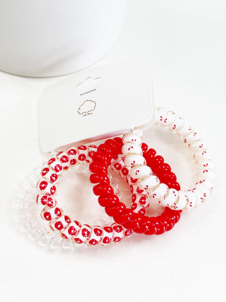 Red Color Theme Mixed Spiral Hair Ties