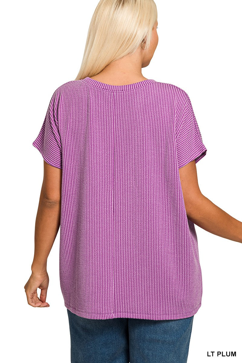 Plus Raised Rib Front Pocket Boxy Top
