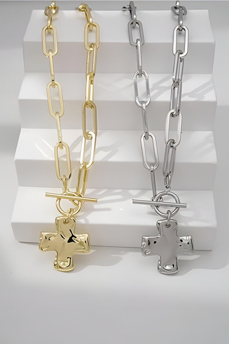 Notable Hammered Cross Toggle Necklace