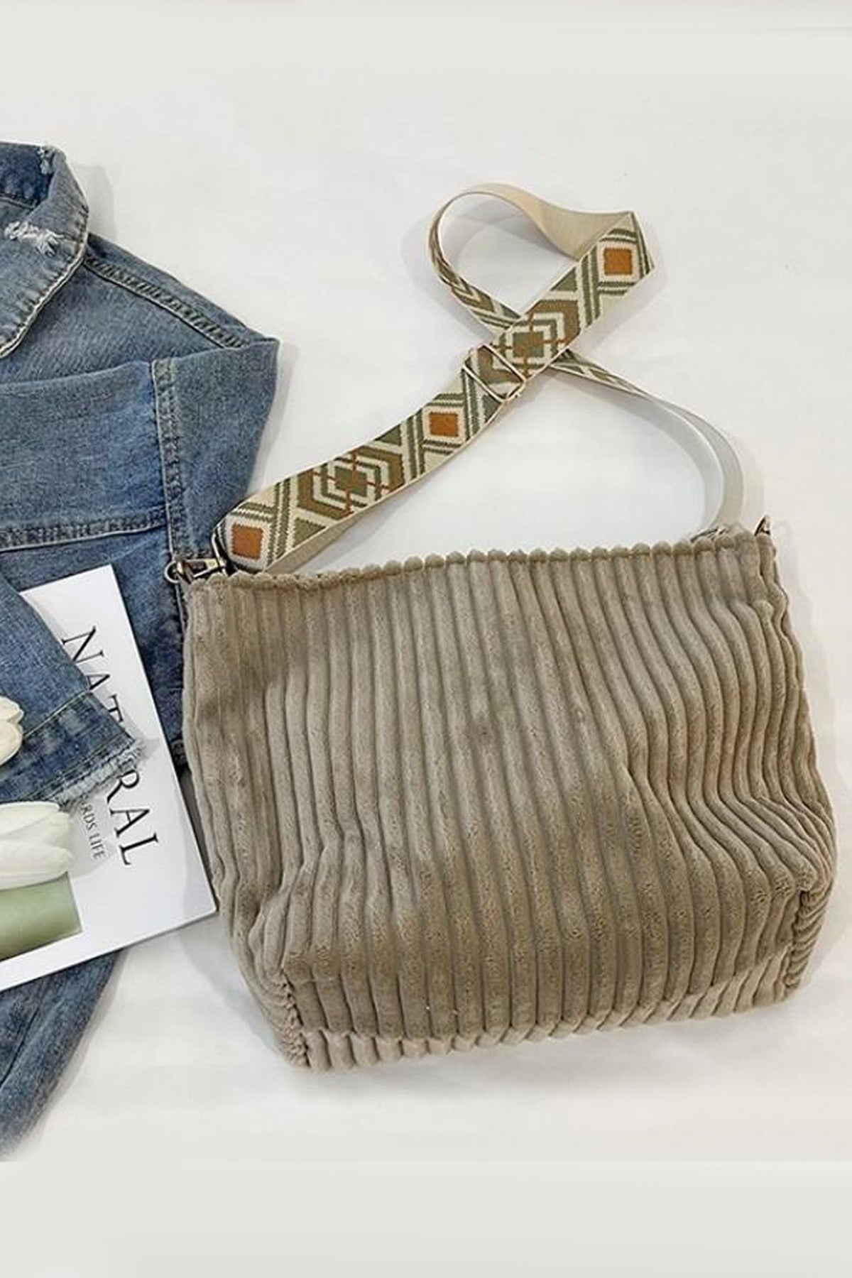 Corduroy Aztec Guitar Shoulder Strap Tote Bag