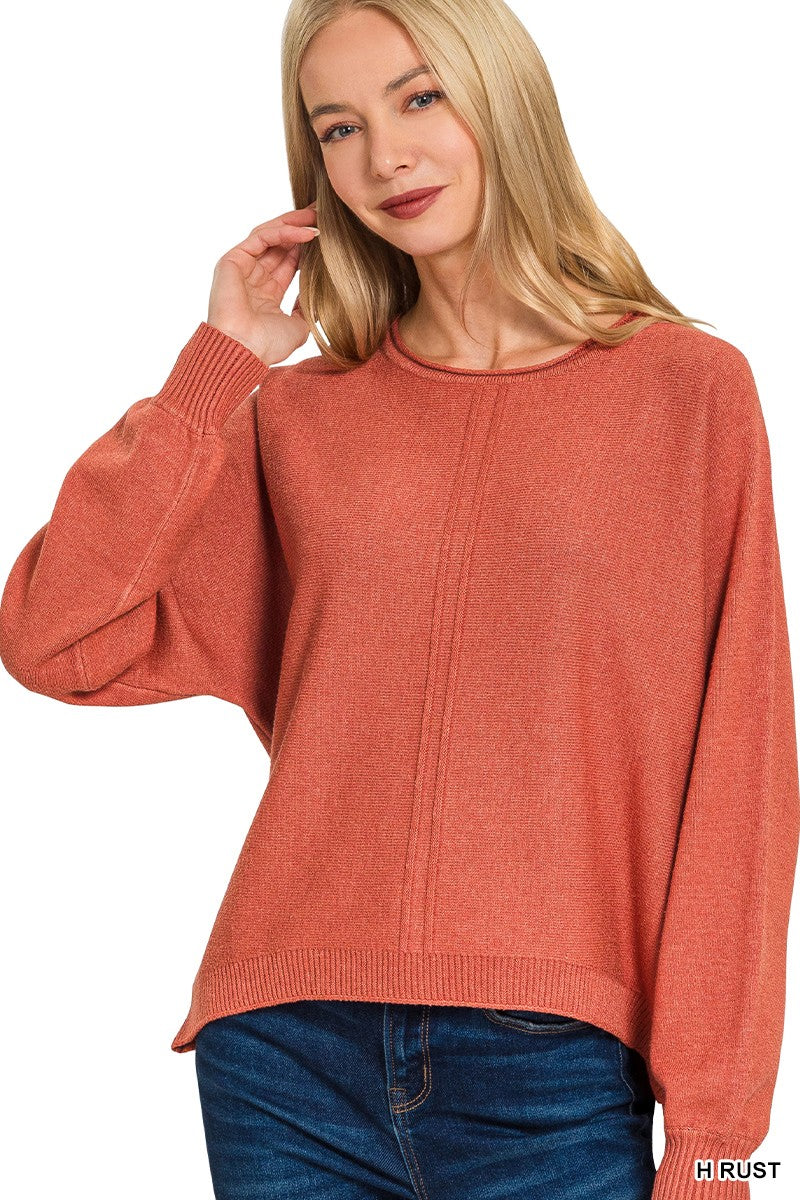 Viscose Front Seam Round-neck Sweater
