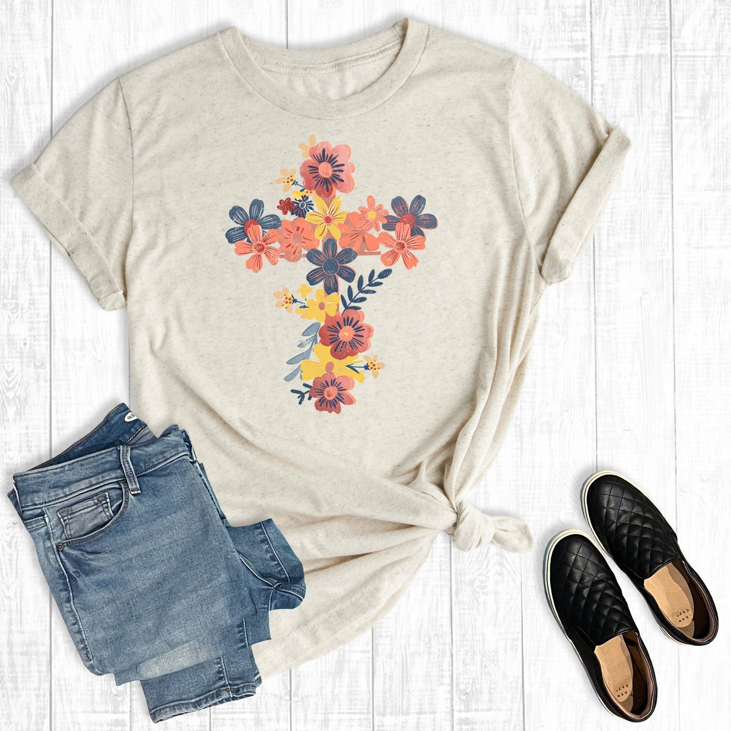 Retro Faith Floral Cross Graphic Tee