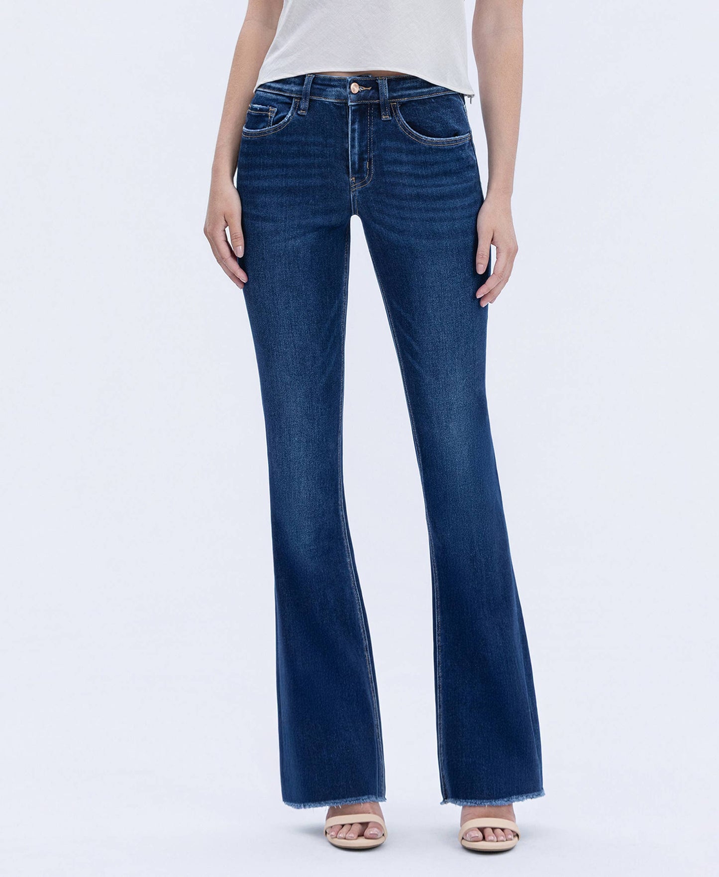 HIGH RISE RAW HEM DARK WASH BOOTCUT JEANS LV1202N