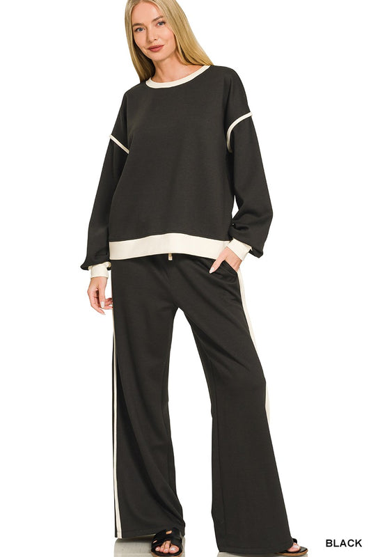 Scuba Contrast Trim Piping Detail Sweatshirts & Pants Set