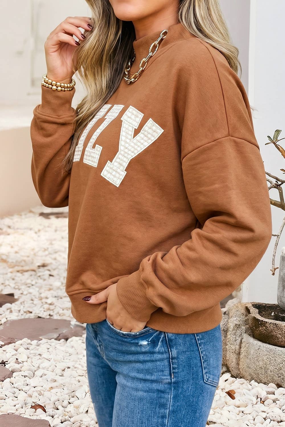 LDC COZY Print Mock Neck Long Sleeve Casual Sweatshirt