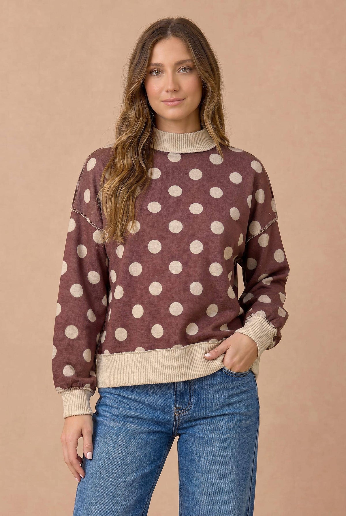 Oversized Polka Dot Pullover Sweatshirt