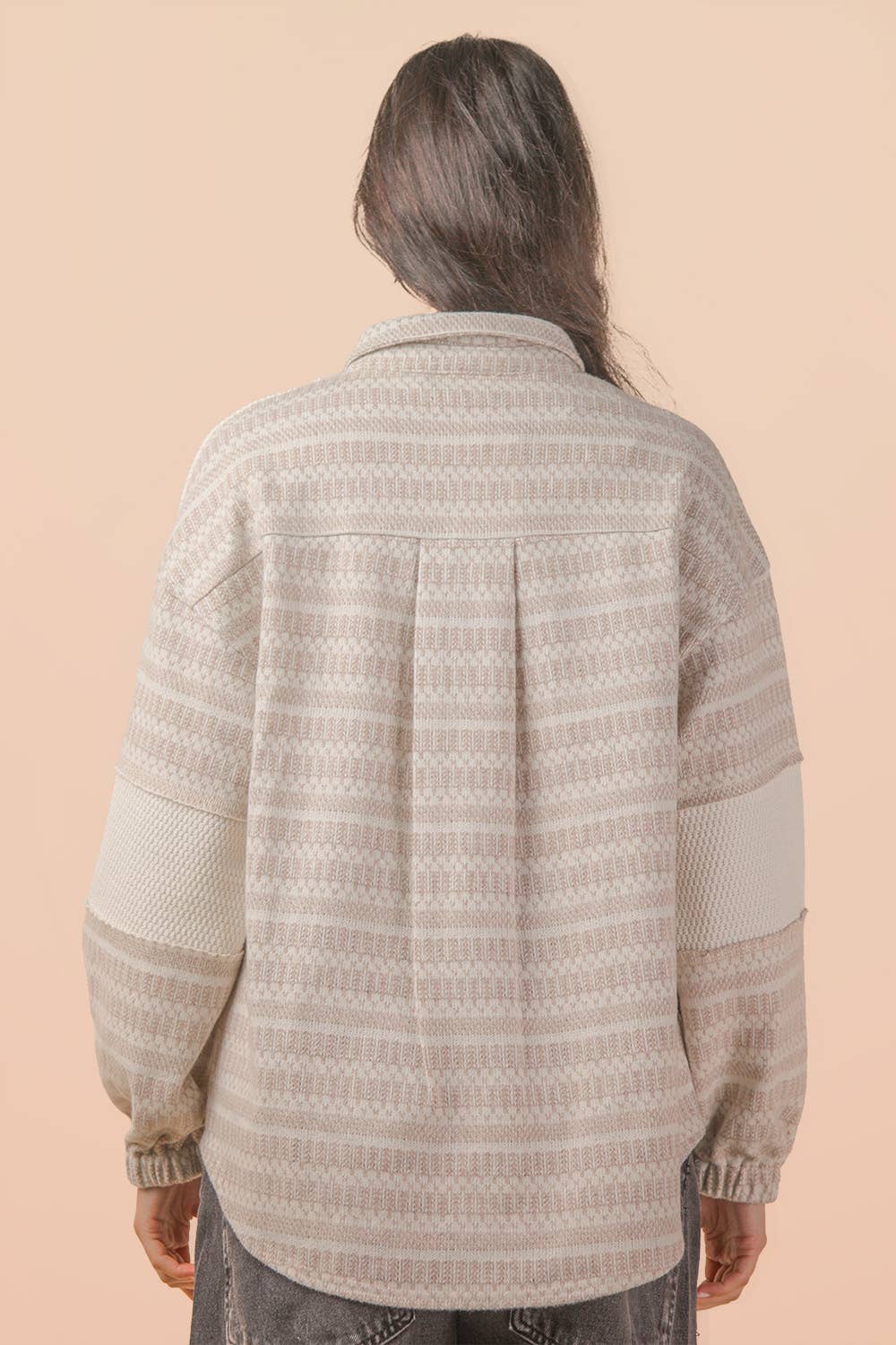 NT12264-Oversized Mixed Knit Casual Shacket Jacket