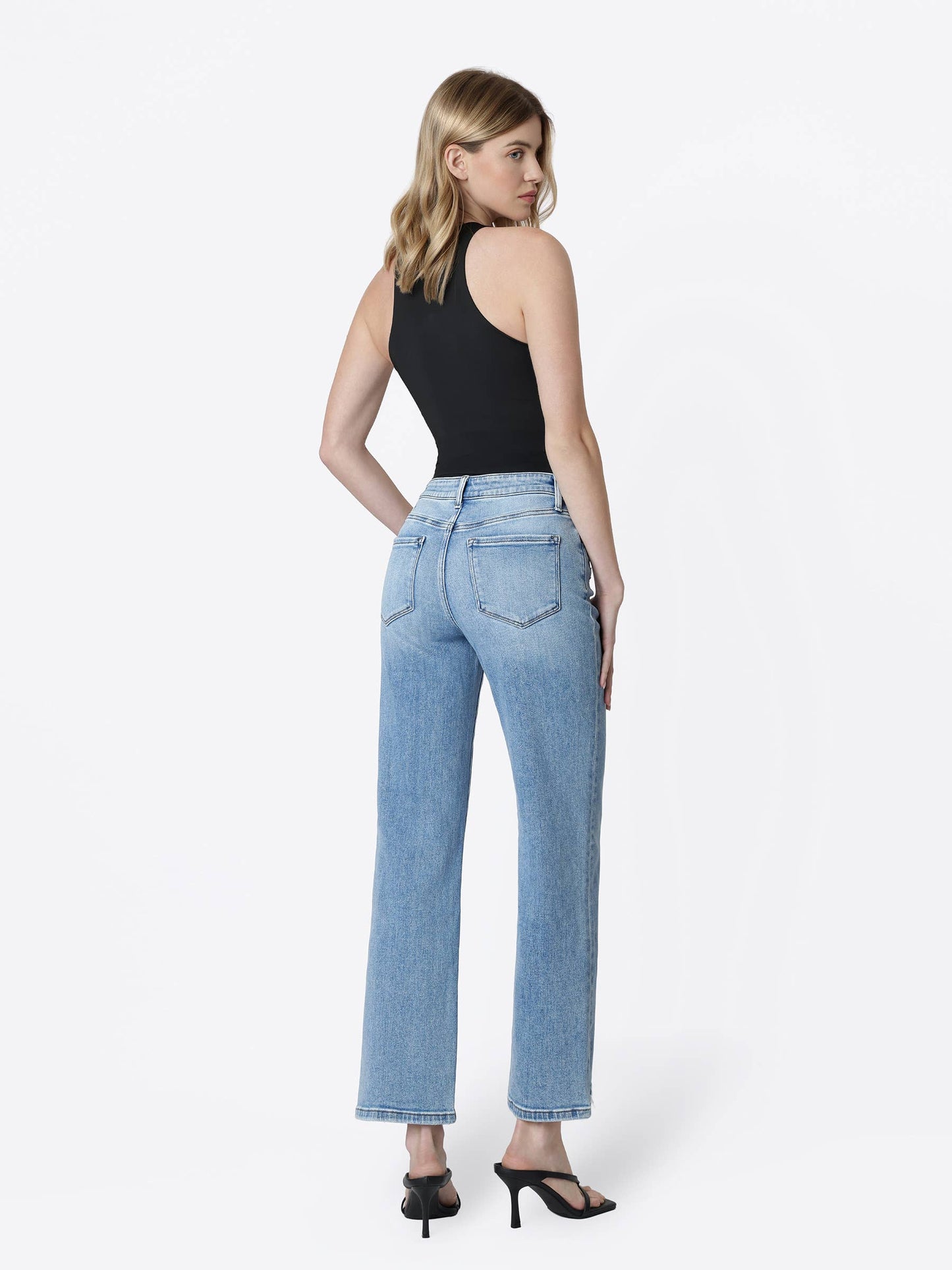 HIGH RISE DISTRESSED HEM SLIM WIDE JEANS LV1998