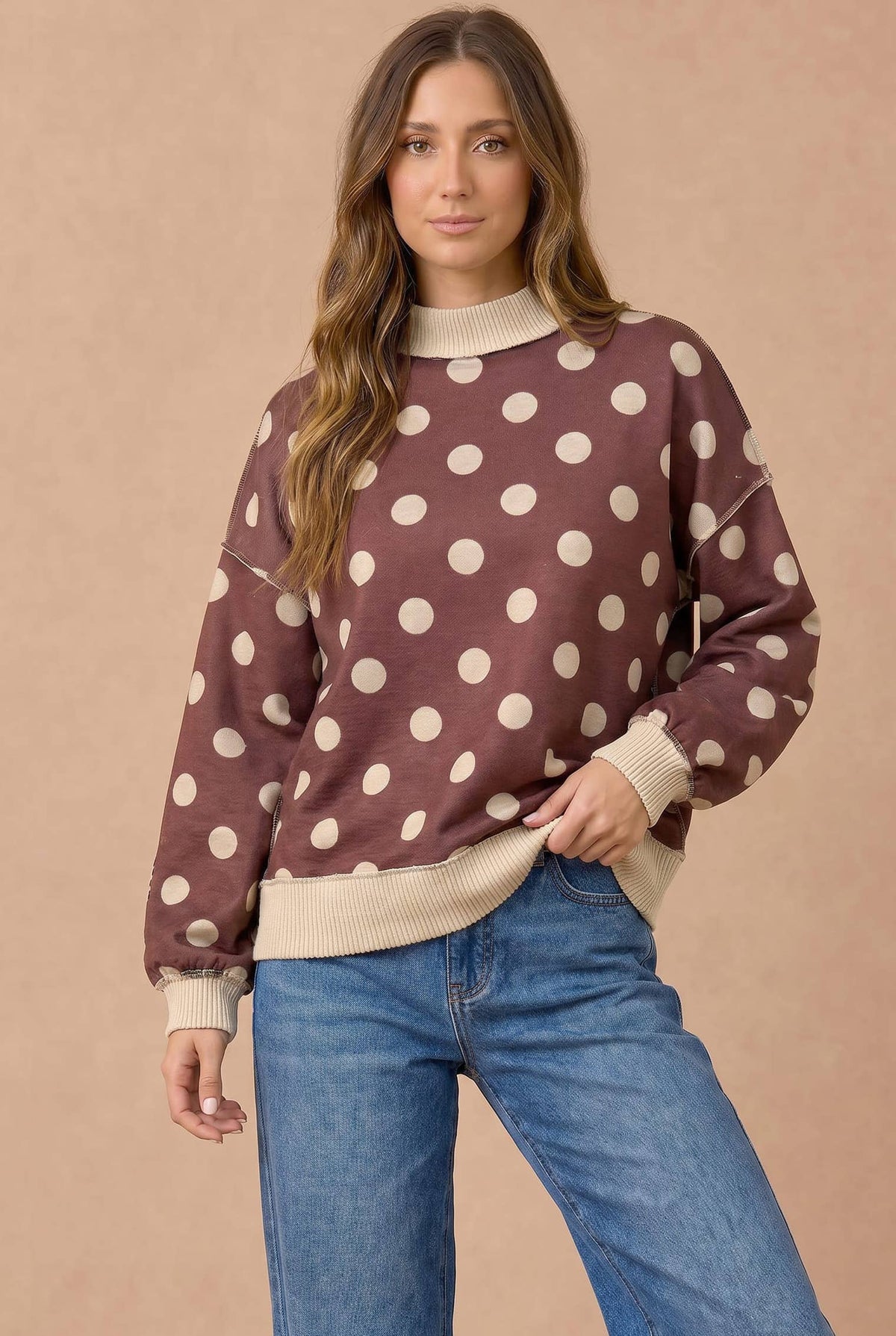 Oversized Polka Dot Pullover Sweatshirt