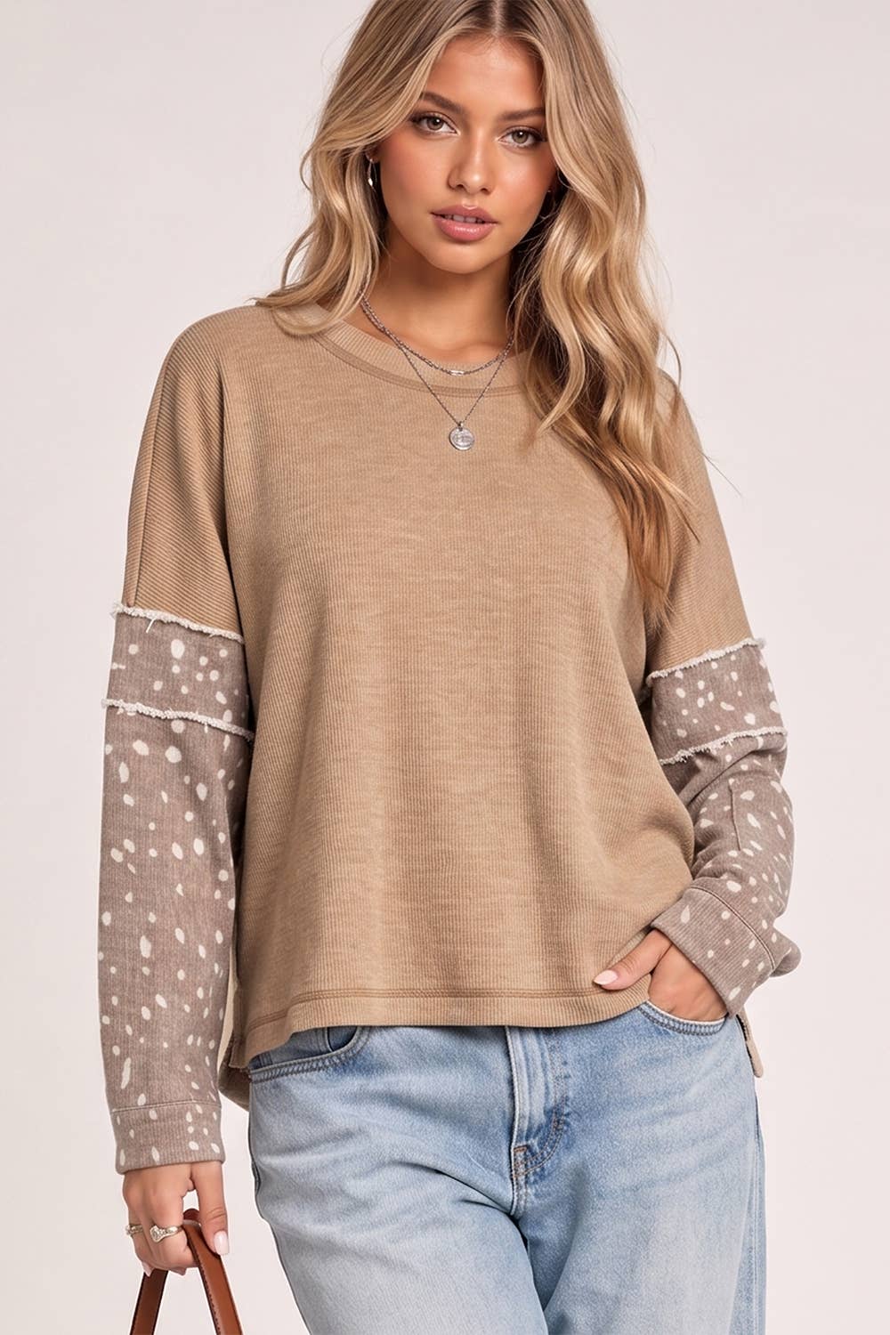 NT12808-Contrast Print Sleeve Thermal Top