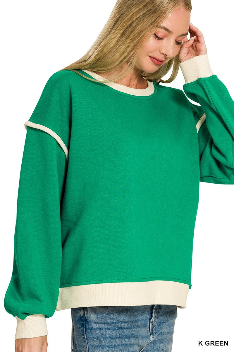Fleece Contrast Trim Piping Detail Sweatshirts