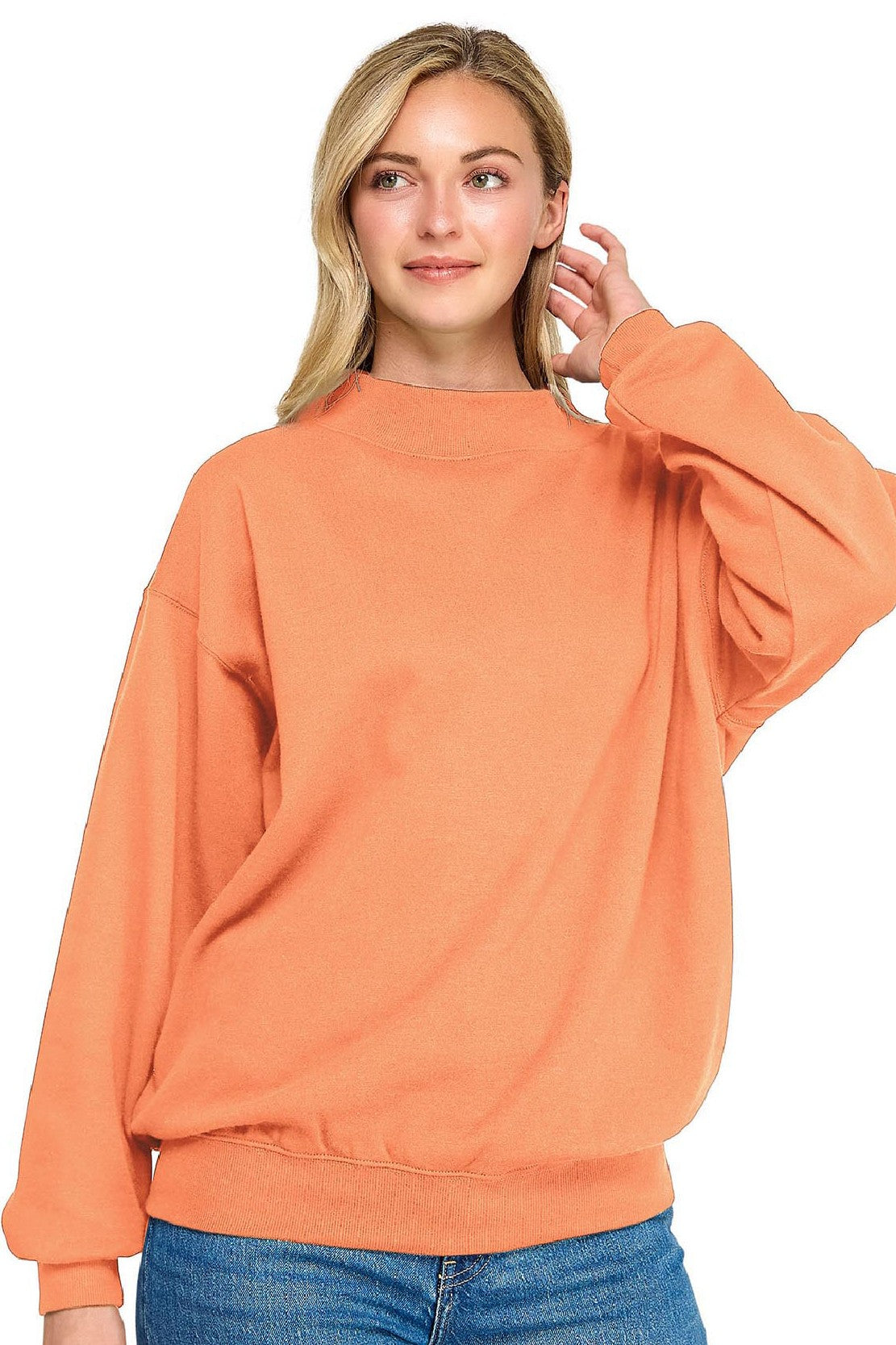 Fleece Relaxed Fit Oversized Mockneck Sweatshirt