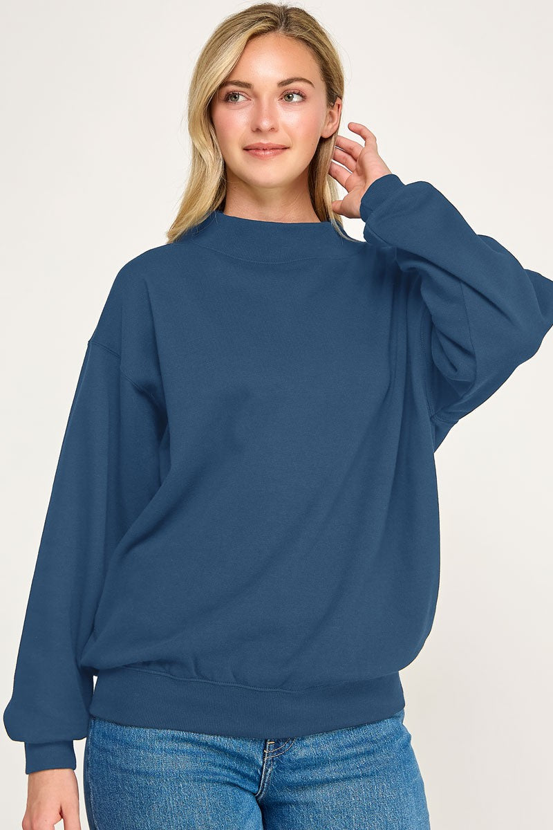Fleece Relaxed Fit Oversized Mockneck Sweatshirt