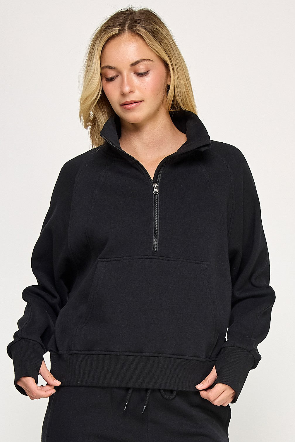 Fleece Half Zip Up With Thumbholes