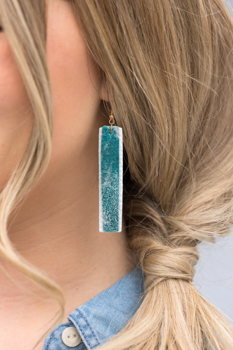 Acid Wash Leather Bar Earrings