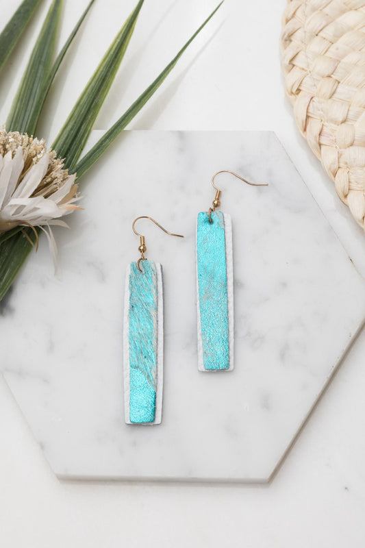 Acid Wash Leather Bar Earrings