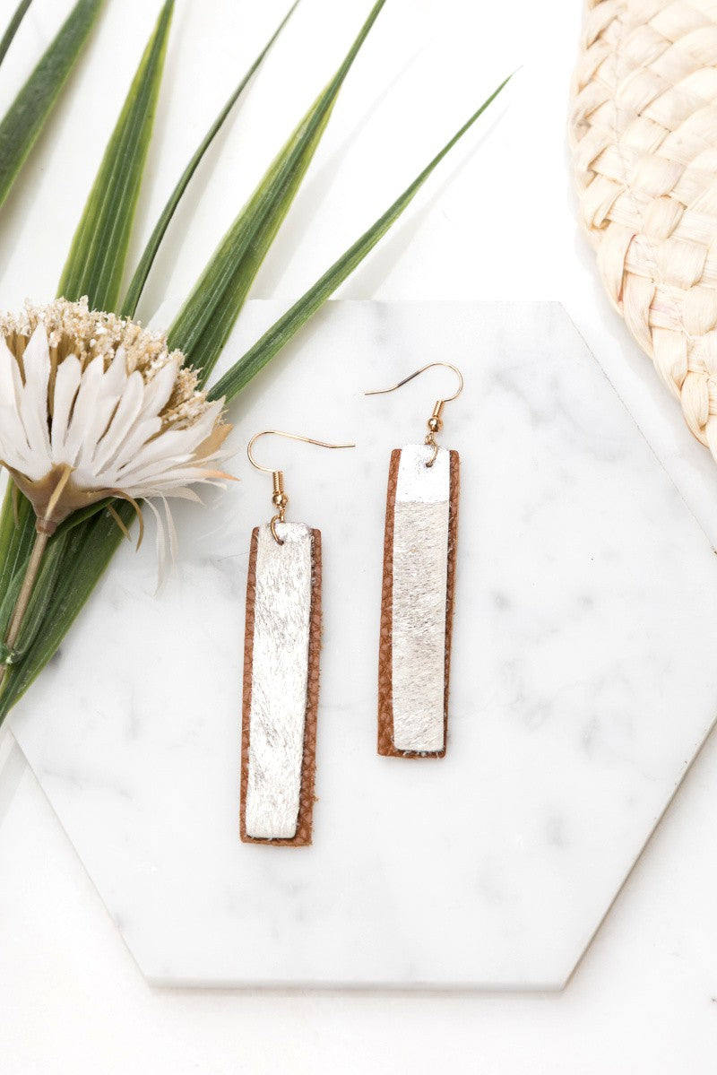 Acid Wash Leather Bar Earrings