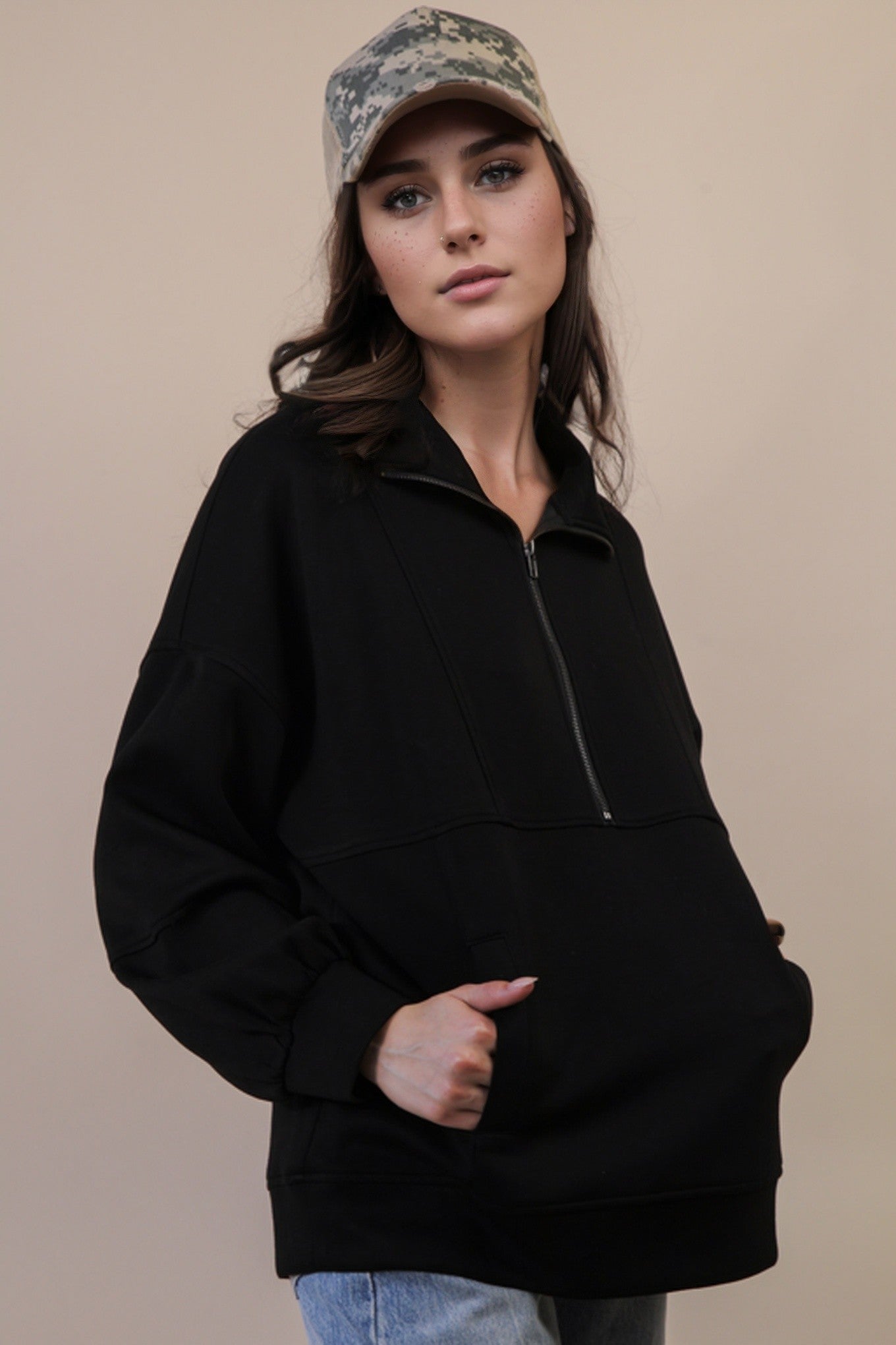Half Zip Up Oversized Casual Comfy Knit Top