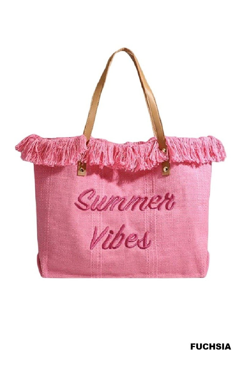 Summer Vibes Fringe Canvas Tote Bag