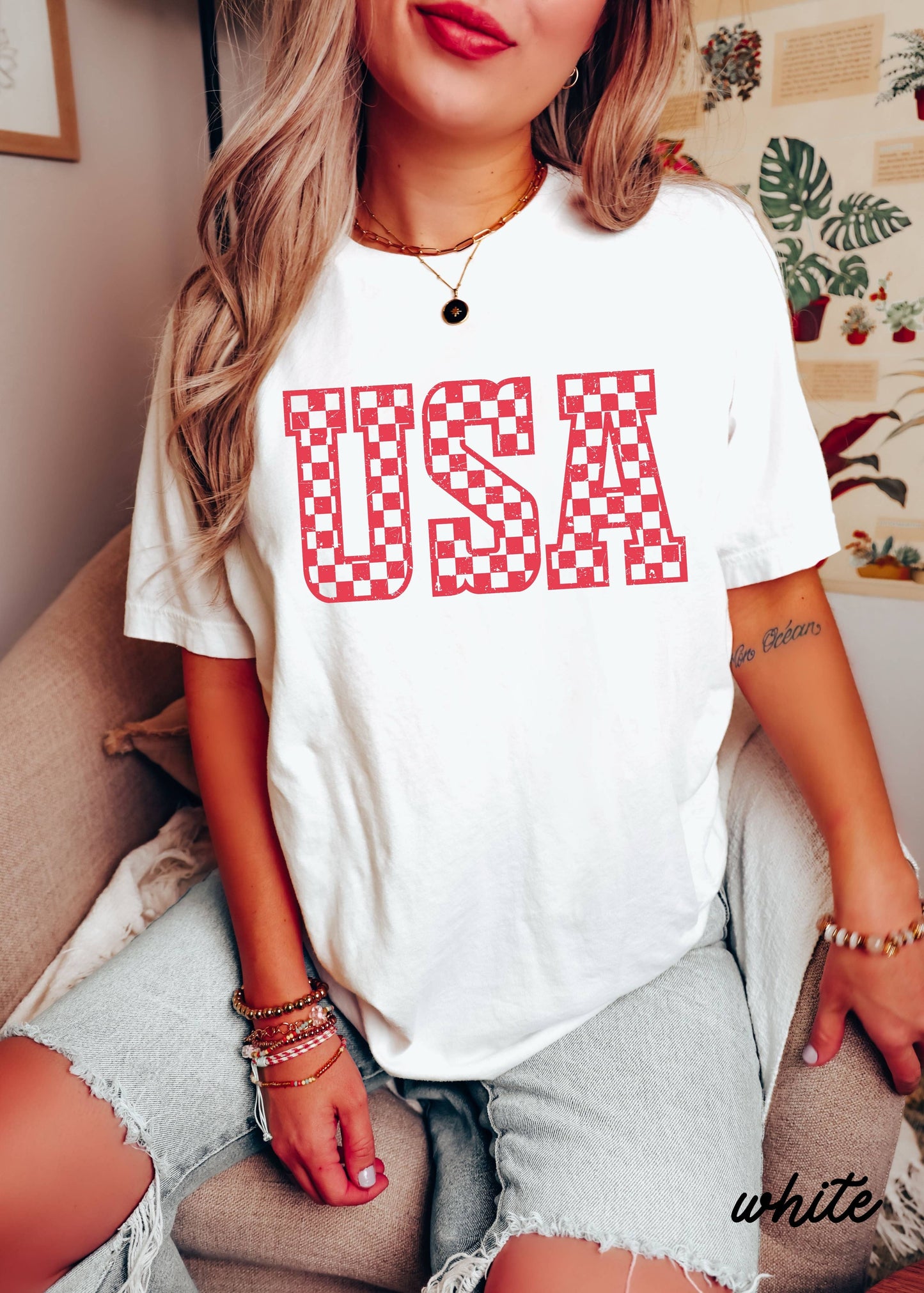 Checkered USA Tee *12 Colors (S-3X)
