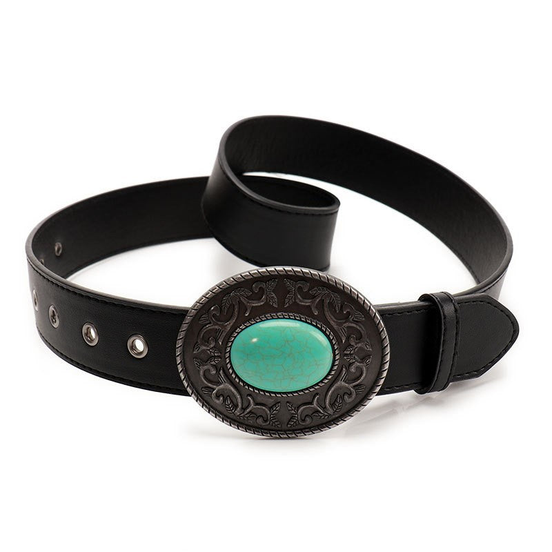 Western Oval Buckle Fashion Leather Belt