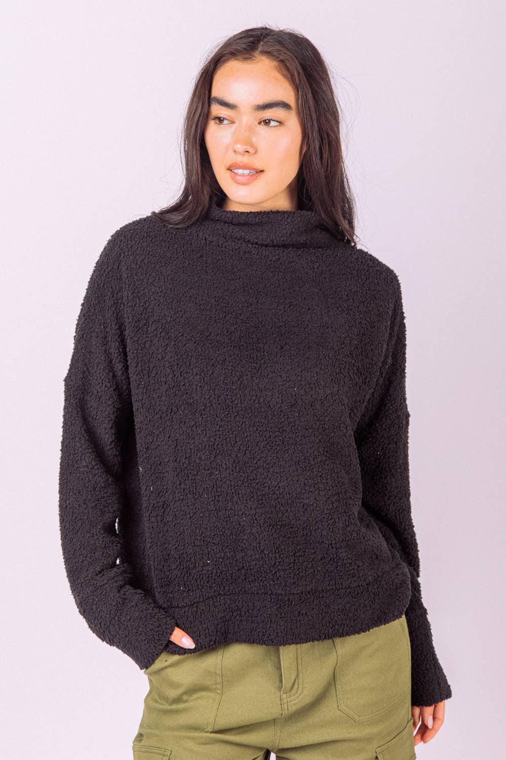NT11236-Fuzzy Soft Textured Cozy Solid Knit Top