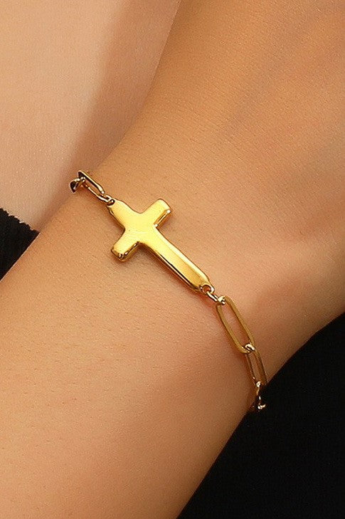 18k Stainless Steel Tarnish Free Cross Bracelet