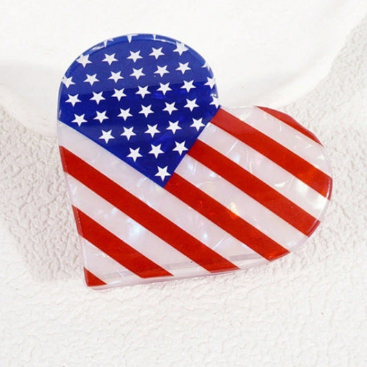 Usa Flag 4th Of July Star Heart Hair Claw Clips