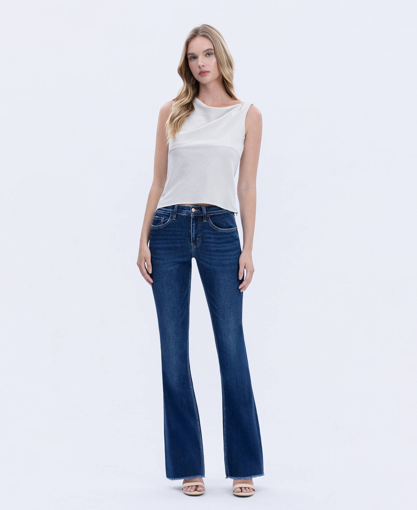 HIGH RISE RAW HEM DARK WASH BOOTCUT JEANS LV1202N