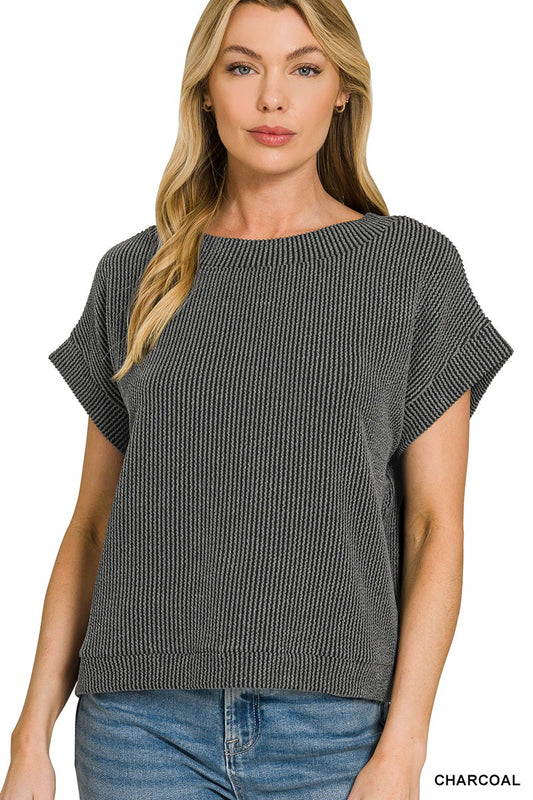 Raised Rib Cap Sleeve Top