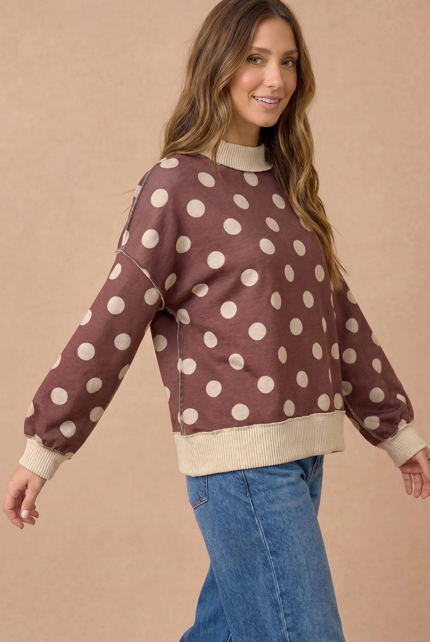 Oversized Polka Dot Pullover Sweatshirt