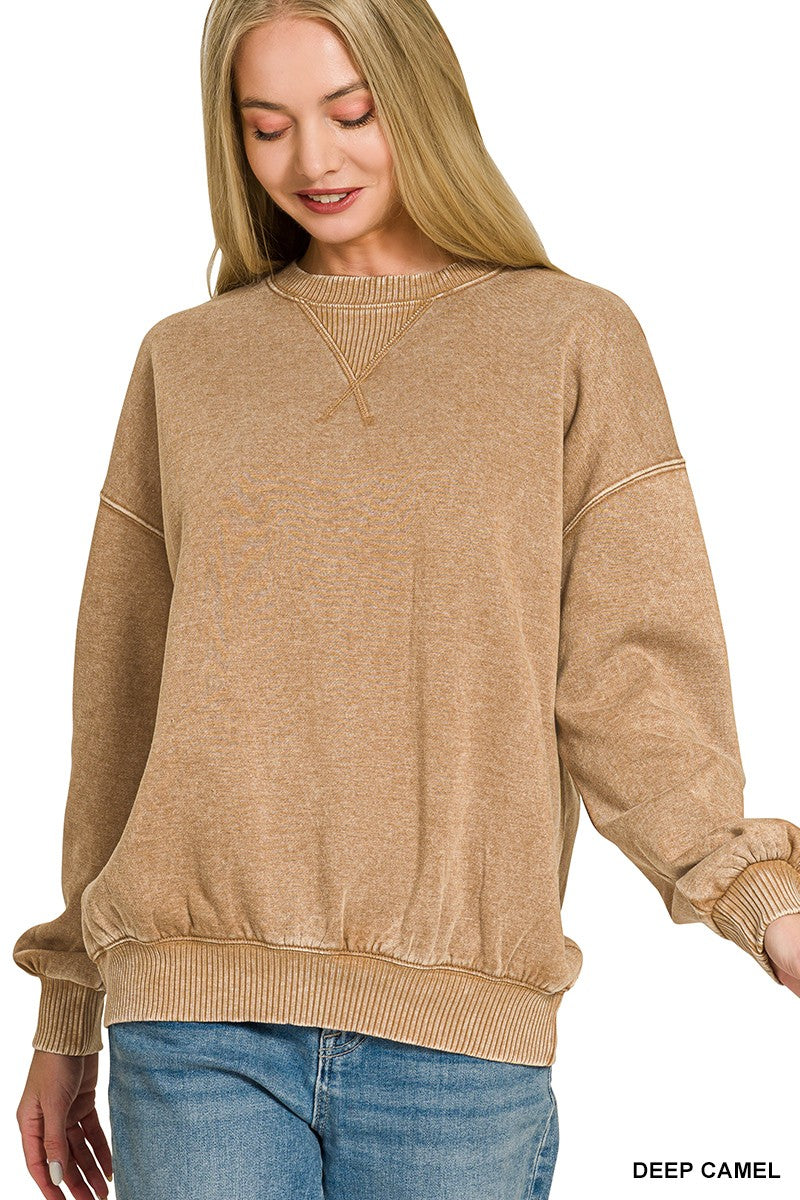 Acid Washed Fleece Oversized Pullover