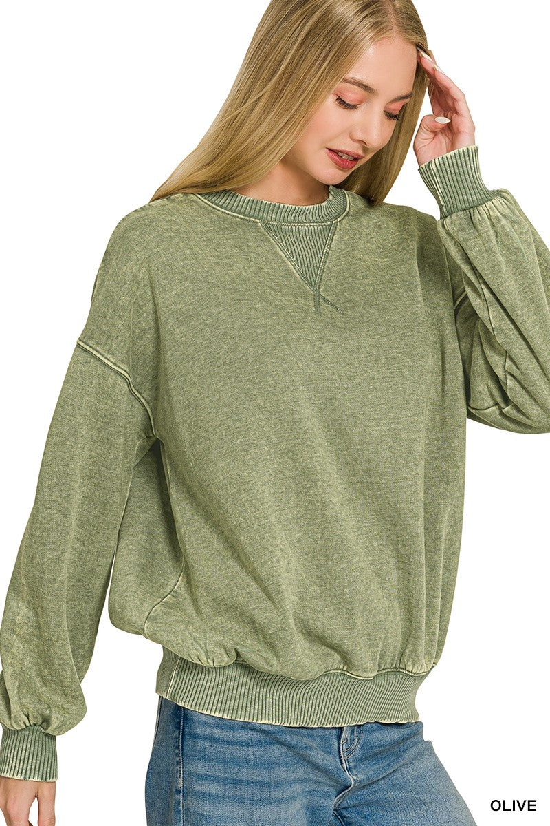 Acid Washed Fleece Oversized Pullover