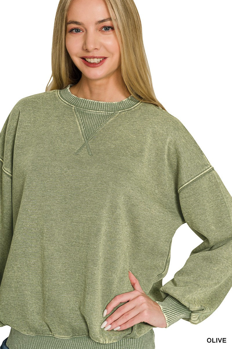 Acid Washed Fleece Oversized Pullover