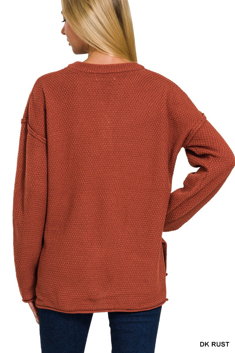 4 Buttons Henley Neckline Basic Sweater