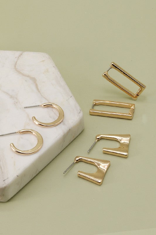 Geo Mini Trio Hoop Earring Set