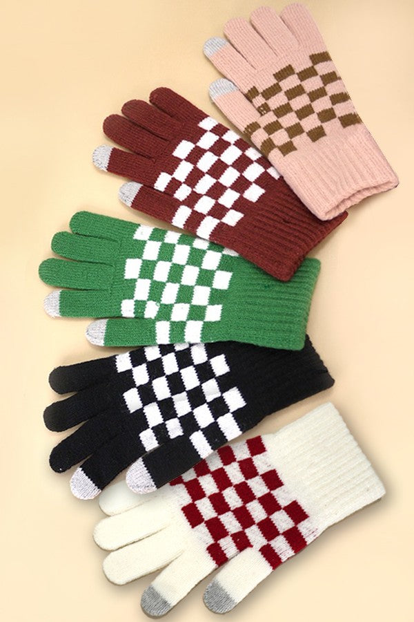 Checker Wool Touch Screen Winter Gloves