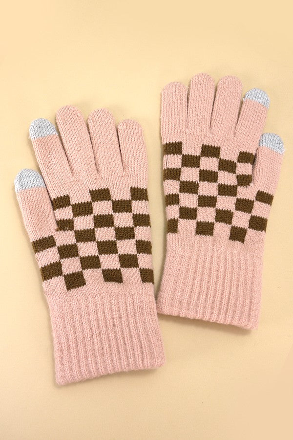 Checker Wool Touch Screen Winter Gloves