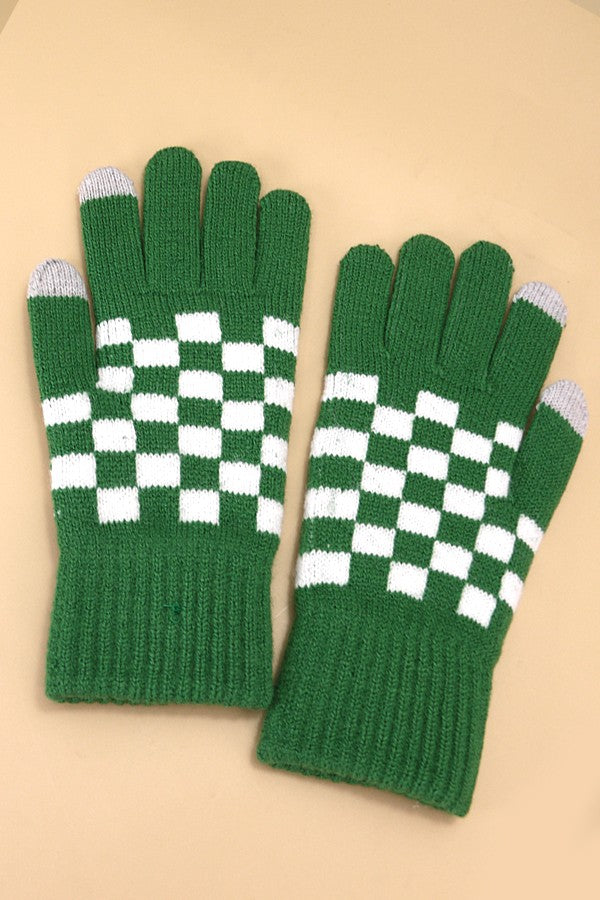 Checker Wool Touch Screen Winter Gloves