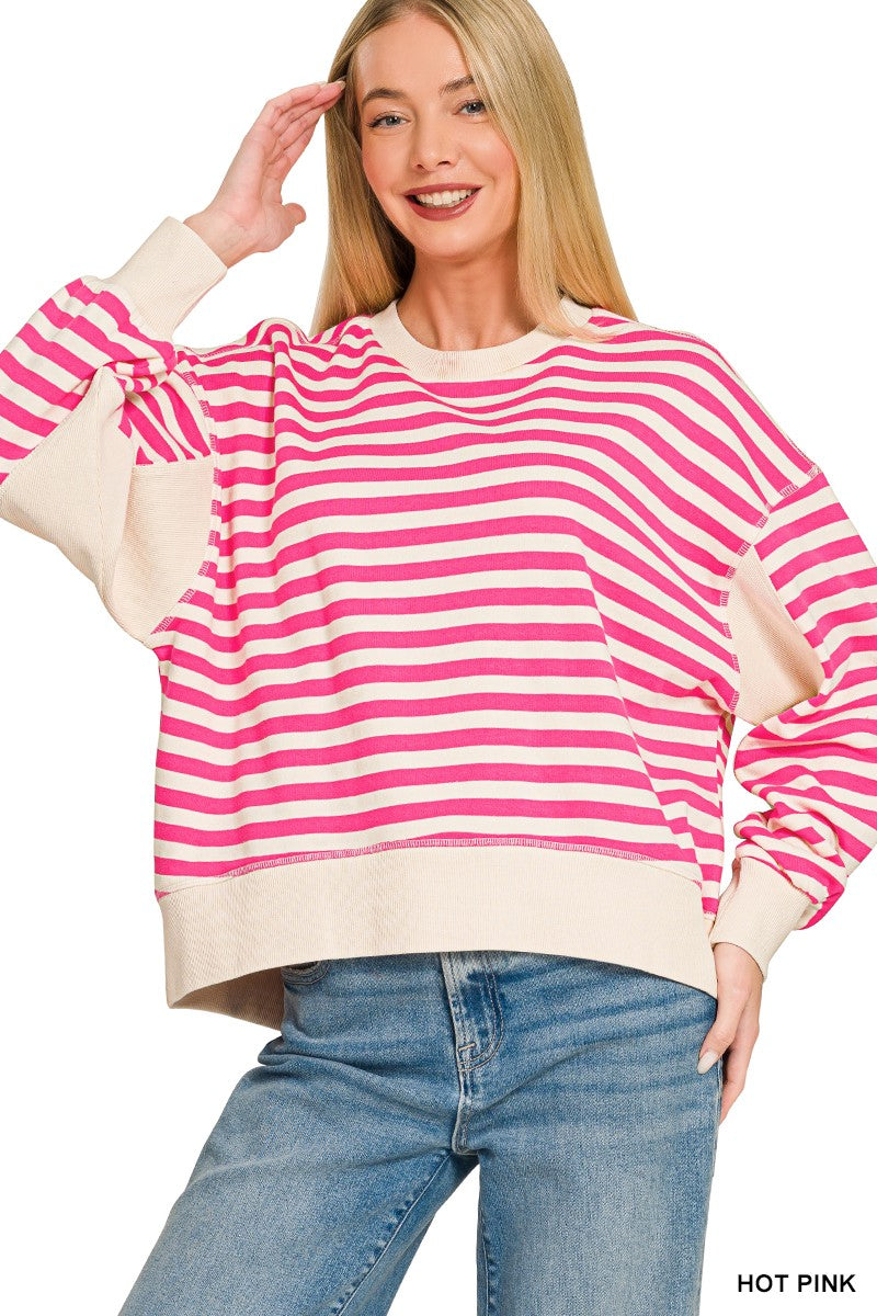 Premium Yarn Dyed Striped Fleece Oversized Sweatshirts