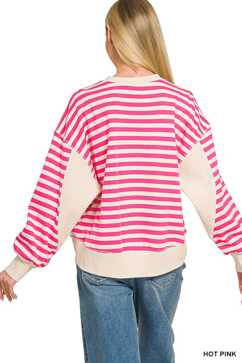 Premium Yarn Dyed Striped Fleece Oversized Sweatshirts